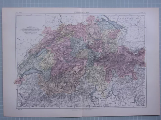 1875 Antique Map Switzerland Valais Fribourg Bern Vaud Geneva