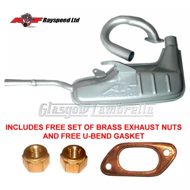 LAMBRETTA 42MM CLUBMAN EXHAUST in SILVER Genuine AF RAYSPEED + Free