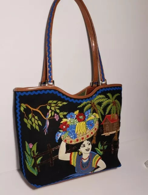 Isabella Fiore Rare Carmen Miranda Embellished Applique Multimedia Tote Mint$425 2