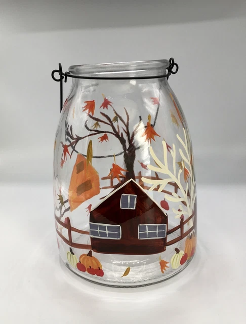 New Large Hand Painted Rustic, Country, Farmhouse Jar/Vase Metal Handle. 7.5in