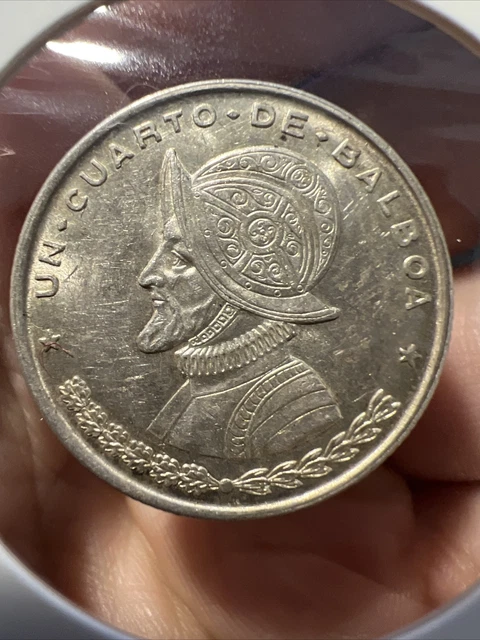 1961 Panama 1/4 Balboa Silver Coin Nice High Grade Km-25 B140