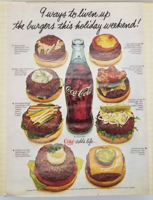 1978 Coca-Cola Print Ad 9 Ways to Liven Up the Burgers this Holiday Weekend