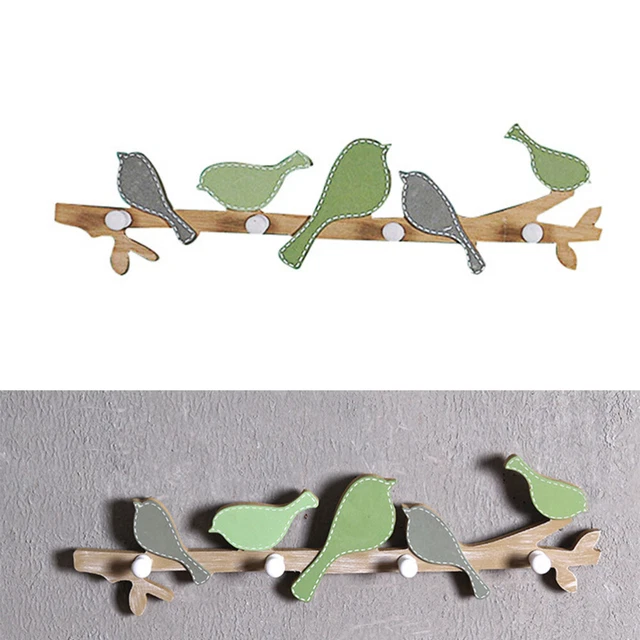 Heavy Duty Wooden Hooks Coat Jacket Clothes Rack Shelf Creative Birds Design
