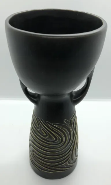 Vintage Kitsch 50’s 60’s MCM Mod Black Ceramic Pottery Art Studio Vase