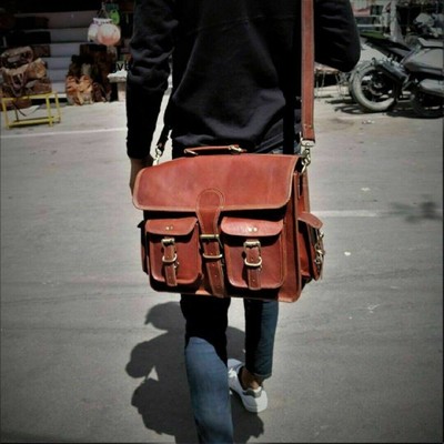 Men's Vintage Marron Sauvage Cuir Full Flap Messenger Ordinateur Portable Sacoche Sac d'épaule 