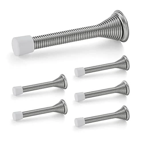 Door Stoppers, 6 Pack Spring Door Stops with Rubber Bumper, Satin Nickel Door
