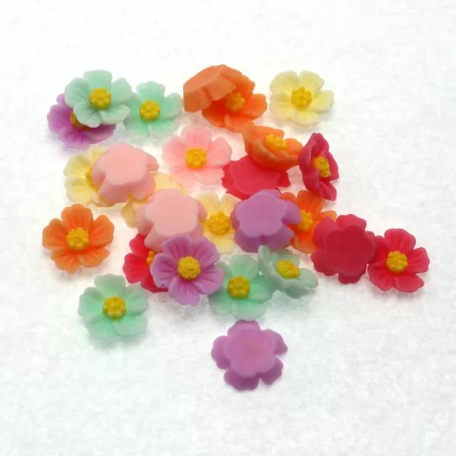 50 Mixed Color Flatback Resin 5-Petal Flower Cabochons 15mm Embellishments Scrap