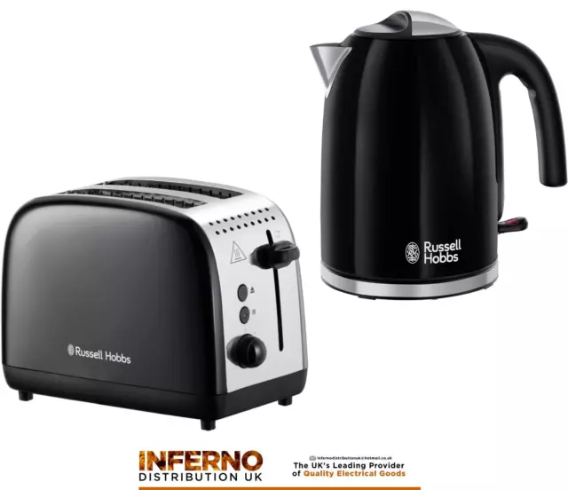 Juego De Tetera Russell Hobbs Colors Plus 1.7L Y 2 Rebanadas A Juego Negro *Nuevo*