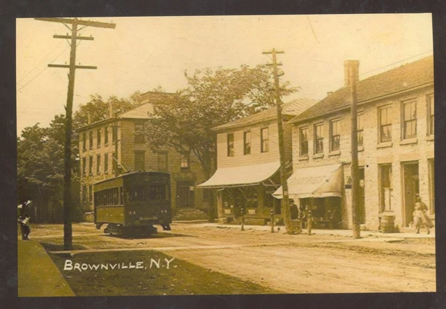 Real Photo Brownville New York Ny Downtown Street Scene Postcard Copy