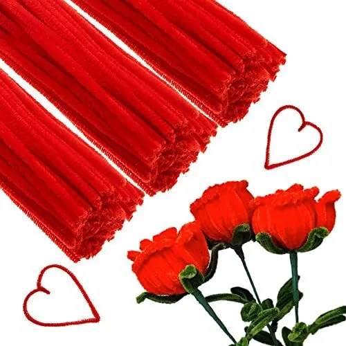 Limpiadores de tuberías tallos de oruga artesanales para rosas hechas a mano 6 mm x 12 pulgadas 300 piezas rojo