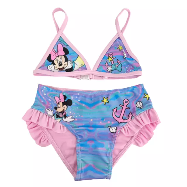 Disney Minnie Costume Bagno 2x pezzi Bikini Rosa Ch Sirena Mare Piscina 4-10anni