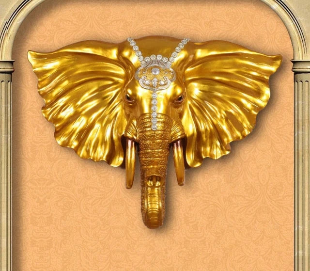 3D Elephant Head Resin Wall Mounted Decor Indian Sculpture Statue Home Ornament