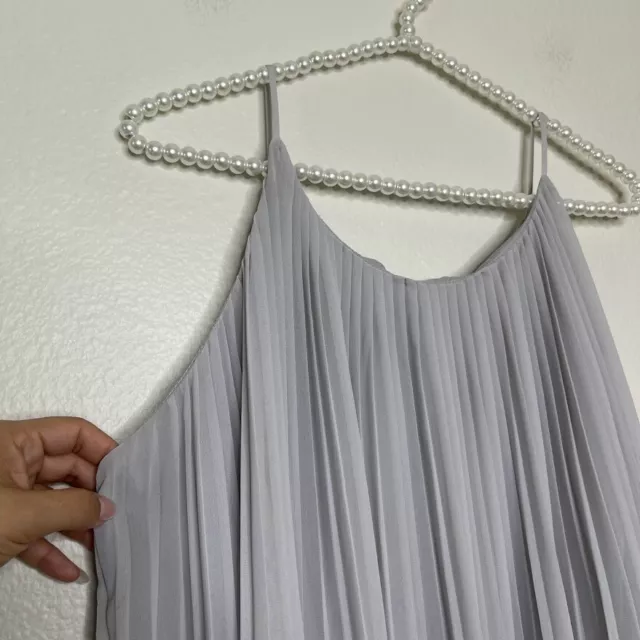 Milly Size Medium Pleated Swing Dress Light Gray Shift Sleeveless Lined Zipper 3