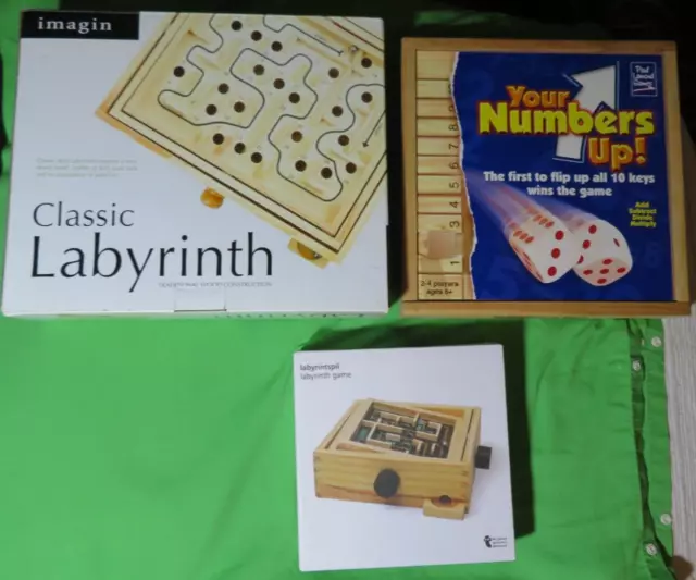 3 Wooden Games 2 Different Labyrinths & Your Numbers Up - Excellent Condition