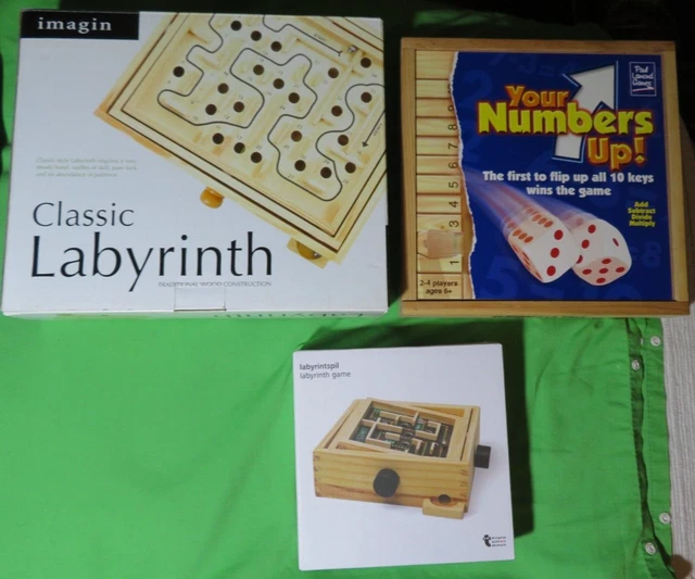 3 Wooden Games 2 Different Labyrinths & Your Numbers Up - Excellent Condition
