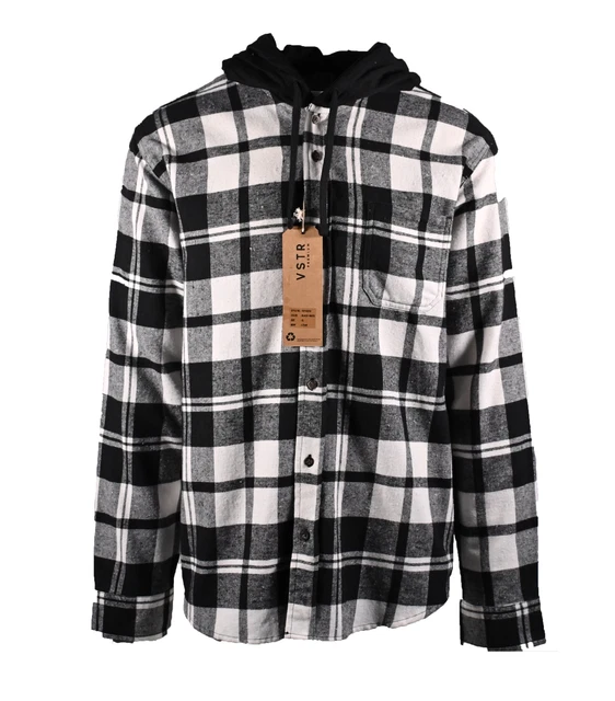 VSTR Premium Men's Flannel Shirt White Black Hooded L/S (Size XL) VSTR Premium Men's Flannel Shirt White Black Hooded L/S (Size XL)