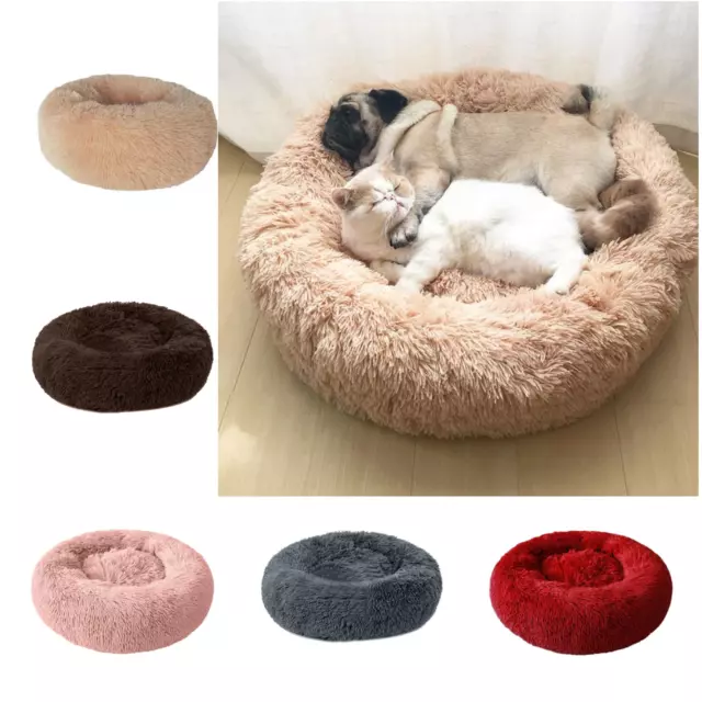 Donut Plush Pet Dog Cat Bed Fluffy Soft Warm Calming Fur Sleeping Kennel Nest US