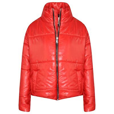Girls Jacket Kids Red Wetlook Cropped Padded Quilted Puffer Bubble Jackets Coat