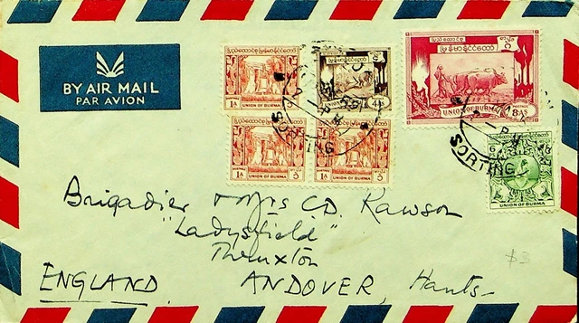 Burma 1952 6v Auf Chemical Industries Rangoon Luftpost Abdeckung Sich England GB