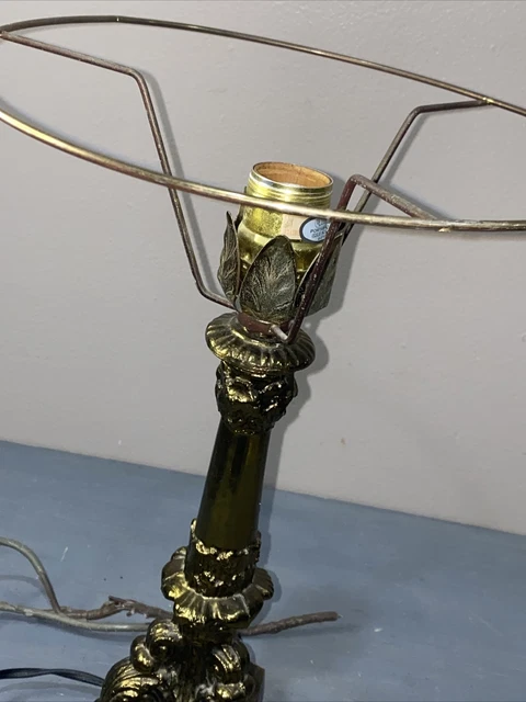 Vtg Brass Gold Filigree Table Lamp Tiffany Style Victorian Floral 18” Ornate 9