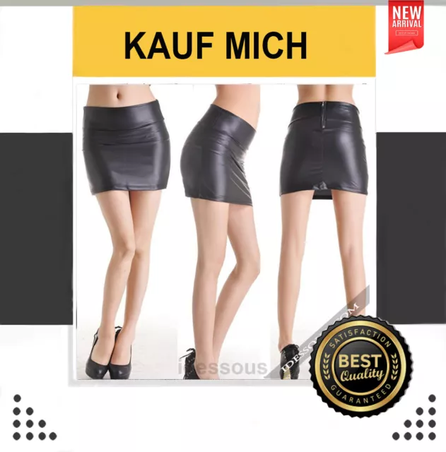 MINI JUPE CUIR look femme noir sexy business crayon court XS S M L