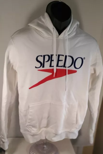 Vintage Speedo Hoodie Mens Long Sleeve Kangaroo Pocket Pullover Small White