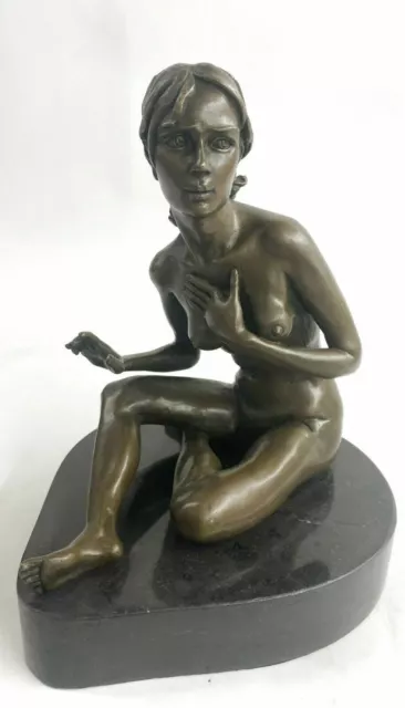 Style Art Nouveau Main Fabriqué Bronze Sculpture De Un Jeune Fille Chair France