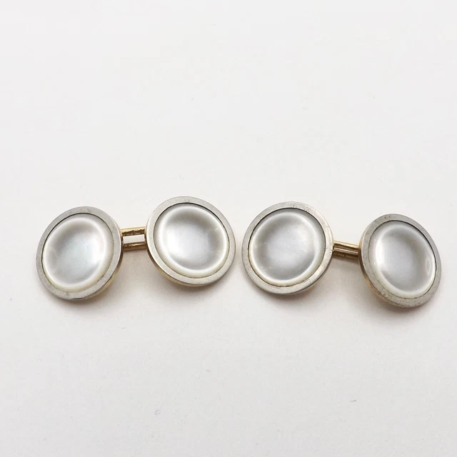 ART DECO LARTER Sons 14K Gold Mother of Pearl Platinum Edge Mens