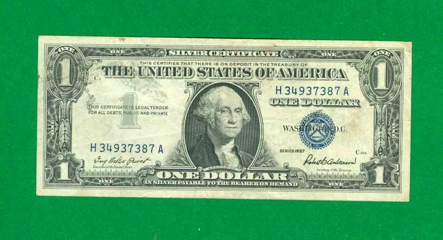 $1 1957 1 H/A Block Blue Seal Silver Certificate Circ.