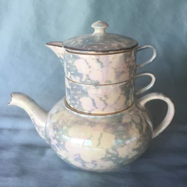 Vintage Royal Winton Grimwades Stacking Tea Set Blue Brocade Chintz England