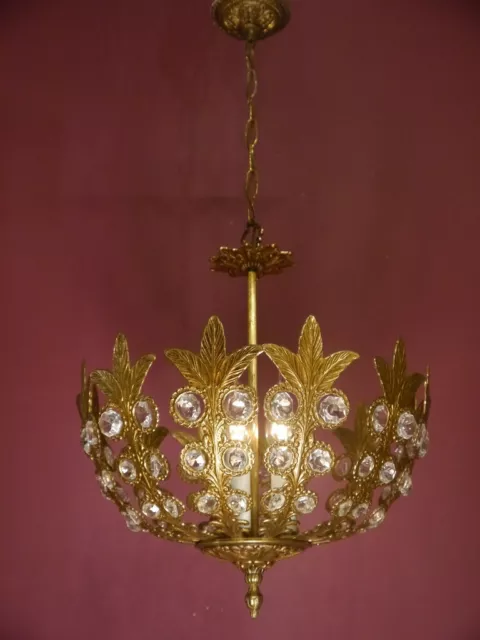 French Brass Vintage Chandelier Vintage Ceiling Lamp Fixtures Old  3 Light Ø 15