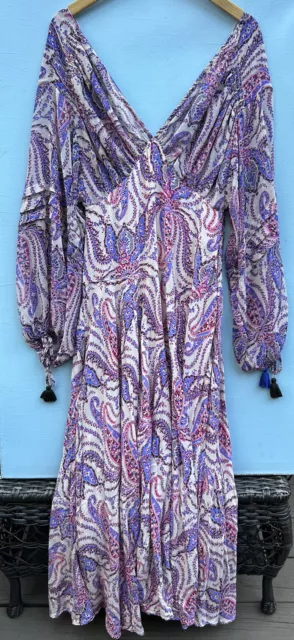 Free People Mirage Maxi Dress 8 Purple Pink Paisley V Neck