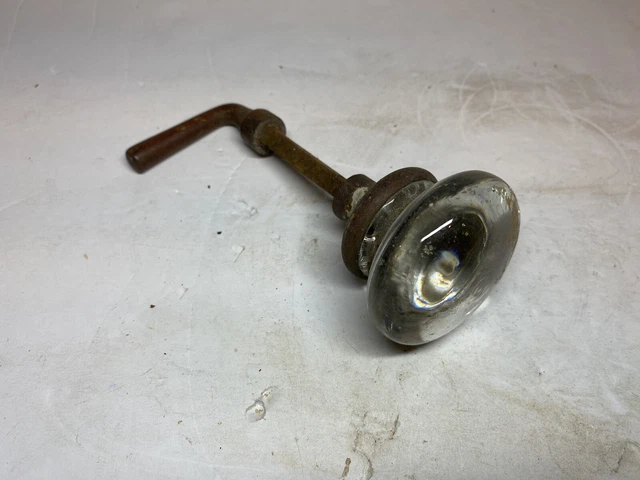 Antique Smooth Crystal Glass Door Knob Brass Lever Handle Set Victorian Salvage