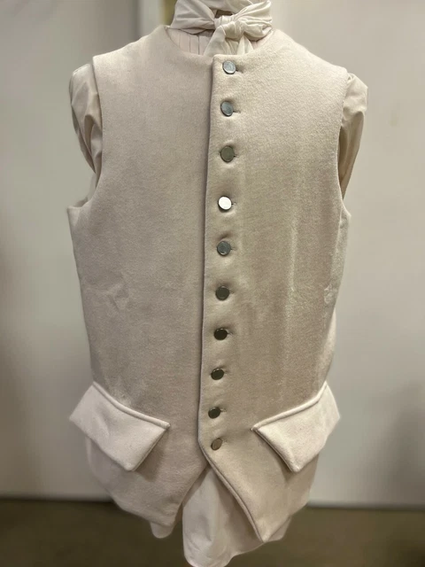 18th Century Waistcoat - 50" chest WHITE Wool, Revolutionary War Colonial, NEW