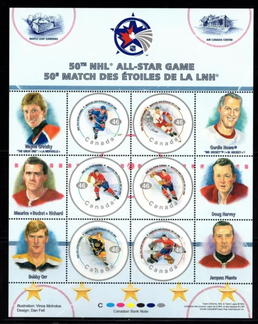 Canada Stamps — Full Pane of 6  —  2000, NHL All Stars #1838  — MNH