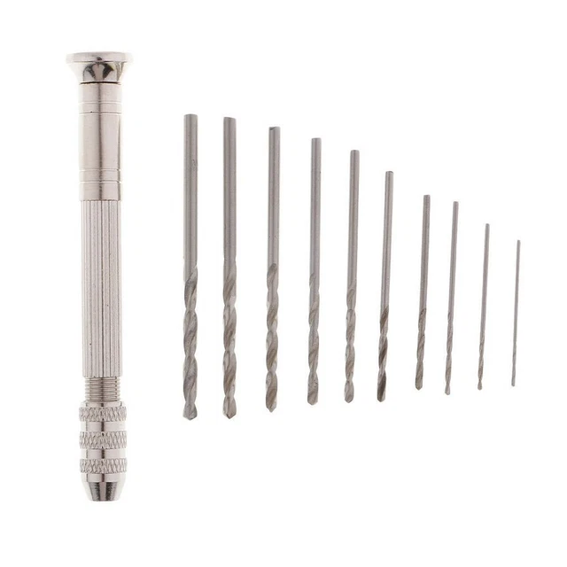 Aluminum Mini Hand Drill Chuck & 10pcs Drill Bits Jewelry Craft DIY Tool Kit