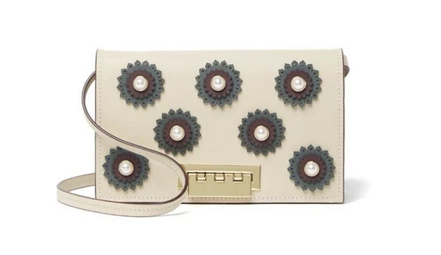 NWT ZAC Zac Posen Earthette Pearl Floral Applique Bellini Leather Crossbody Bag