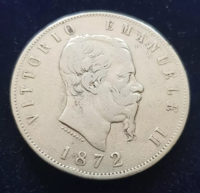 pièce  de 5 lire Vittorio Emanuele II 1872 argent