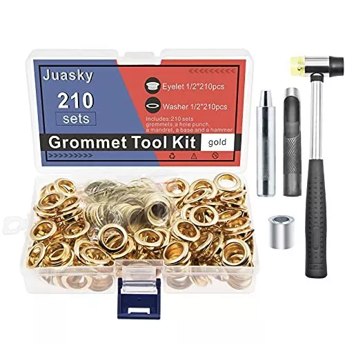 1/2 Inch Grommet Kits 210 Sets Gold Sewing Eyelets Sets Metal Grommet Tool Kit