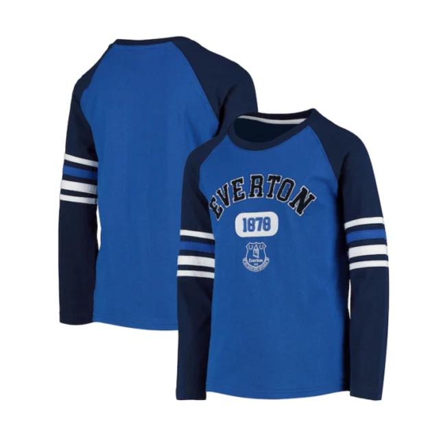 T-shirt a maniche lunghe Everton Football per bambini (taglia 8-9y) taglio e cucito - nuova