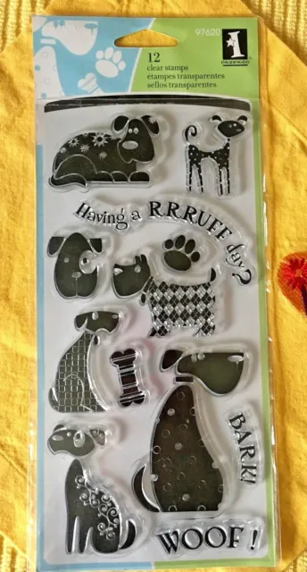 Inkadinkado 12 Clear Acrylic Stamps Dogs Puppies Ruff Bark Woof Paws #97260 New