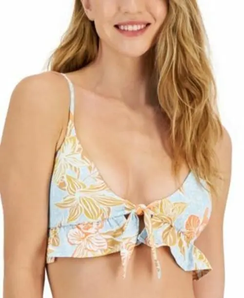 MSRP $56 Roxy Juniors Island In The Sun Printed Blue Bikini Top Size XS