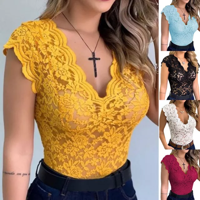 Womens Lace Sleeveless Tops Vest Ladies Summer Casual Tank Tees Blouse T-shirt □