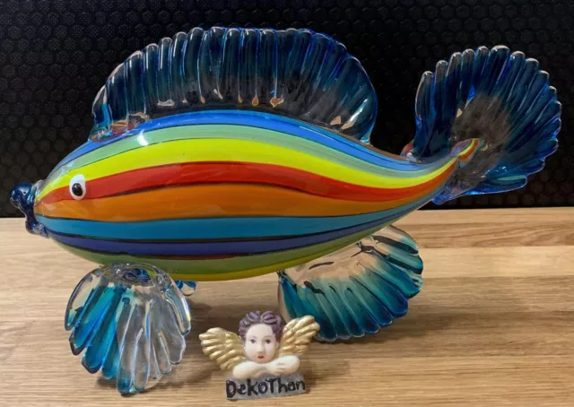 Glasfigur Regenbogen Fisch Skulptur Dekofigur Glaskunst Kristallglas Deko Statue
