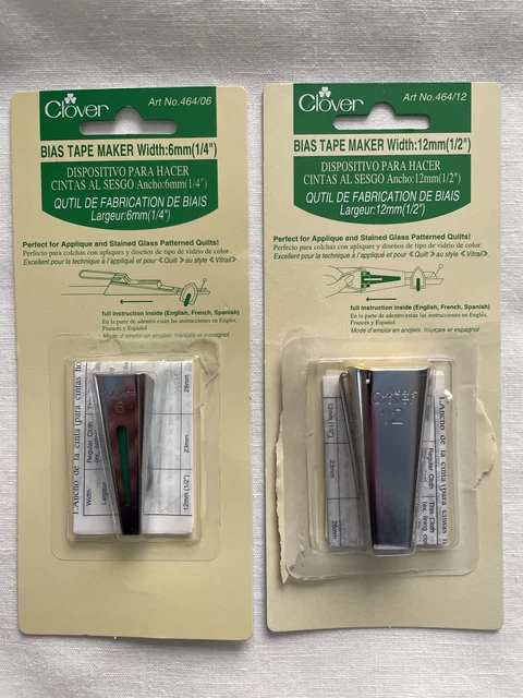 Clover Bias Tape Maker Width (6mm-1/4” New) & (12mm-1/2” Used) Lot Of 2