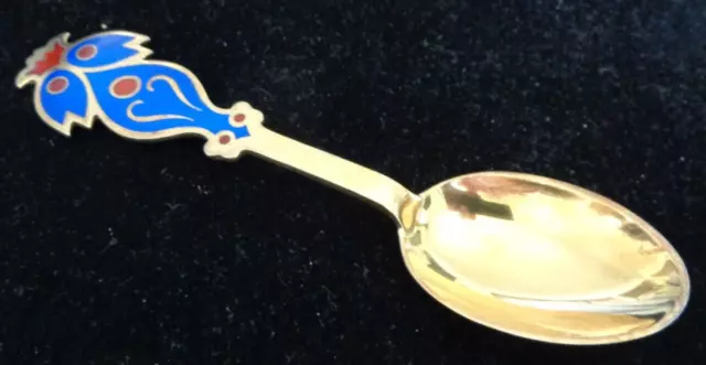 A. Michelsen Christmas Tree Spoon 1974 Sterling Silver Gold Denmark Enamel Blue