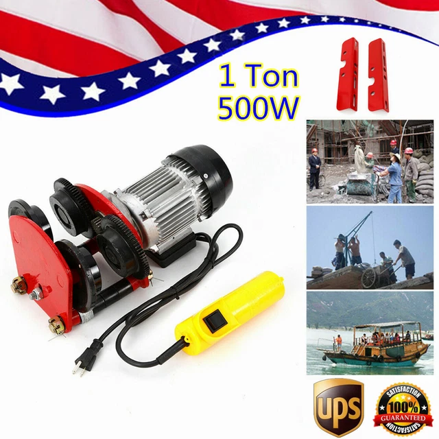 1-Ton/2200lbs Electric Chain Hoist Trolley Winch Overhead Crane I-beam W/Trolley