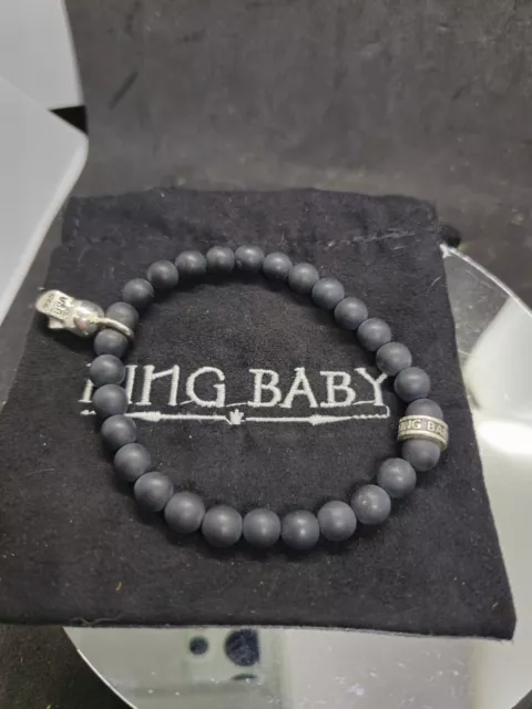 Onyx beaded bracelet with silver skull King Baby Studio 2