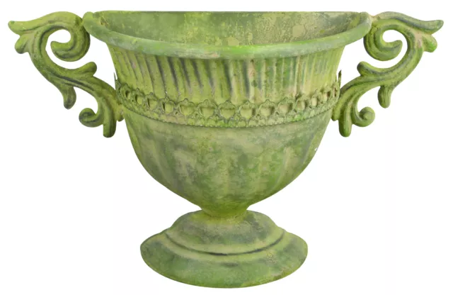 Aged French Vintage Style Metal Wall Urn Garden Planter Flower Pot Vase Green