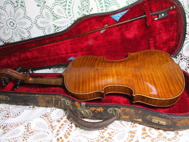 Old French Joseph Vautrin Labeled Violin Stainer Copie 1904 w/ Tourte Bow *Video